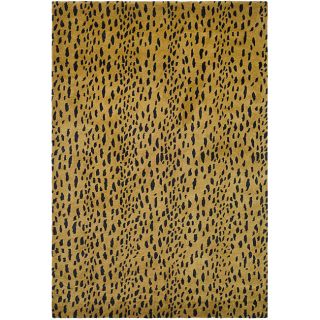 Handmade Leopard Print Beige Wool Carpet Rug 5 x 8