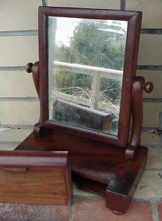 Antique Empire Style Mahogany Tabletop Shaving Mirror Stand Original 