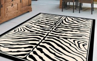 Large White Black Stripe Zebra Animal Print Rug 160x225