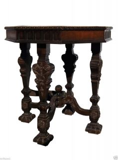    WALNUT CARVED RENAISSANCE ANTIQUE OCTAGONAL ENTRY OCCASSIONAL TABLE