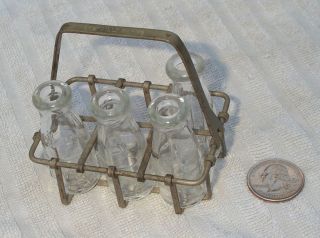 Antique Toy Miniature Mini Glass Milk Bottles Carrier Sheffield Farms 