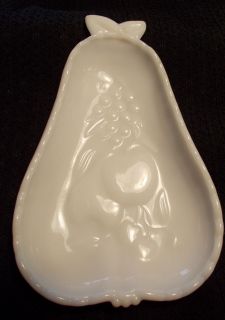 Vintage Milk Glass Pear Shape Dish Tray Old Antique Bowl