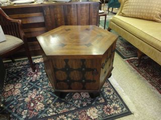Vintage Octagon Coffee Table with Wood Inlay
