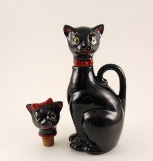 Vintage Shafford BLACK CAT Oil or Vinegar Cruet & 2 Stoppers