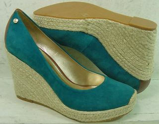 Antonio Melani Womens Camden Blue Leather Platform Wedge Heels shoes 