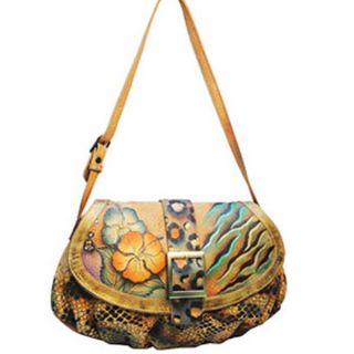 Anuschka G Leather Hand Painted Python Safari Flowers Small Ruched 