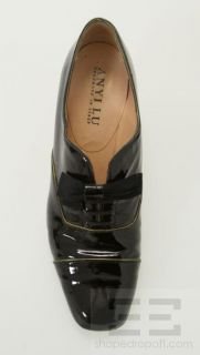 Anyi Lu Black Patent Leather And Gold Trim Lace Up Heels Size 40