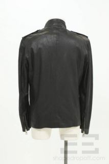 Ann DEMEULEMEESTER Black Leather Asymmetric Zip Front Mens Jacket 
