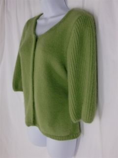 sz L ANN TAYLOR Sweater Apple Green Cropped Cardigan Fuzzy Angora 
