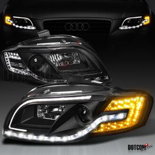 Fits 06 08 Audi A4 R8 Style LED Amber Turn Signal Black Projector 