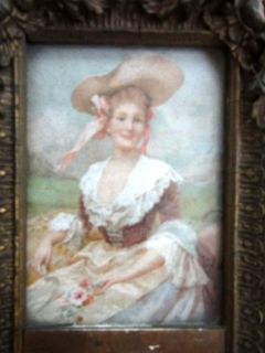1800s antique victorian WALL MIRROR, FRAME, FASHION PRINT woman