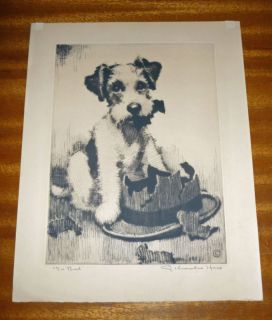1930s J Knowles Hare Pencil Signed Terrier Dog Litho