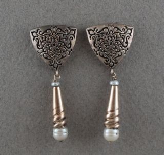 Vintage Museum Sterling Silver Pearl Earrings