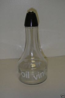 Vintage Gemco Glass Cruet White Oil Vinegar Brown Top