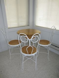 Vtg Antique Ice Cream Parlor Set Table 4 Chairs