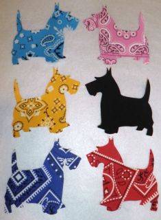   Colored Bandana Scotty Dog Iron on Cotton Fabric Applique Quilt Kit
