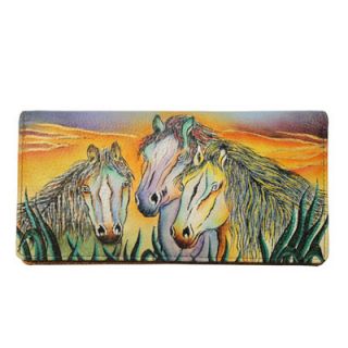 Anuschka Slim BiFold Wallet Hand Painted Leather Wild Mustang Tribal 