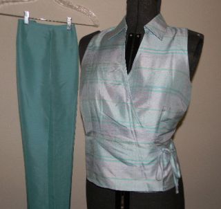 Ann Taylor Loft Aqua Blue Top Pant Set Outfit Petite 6 6P