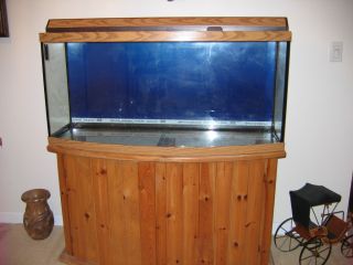   Bow Front Aquarium Fish Tank with Light Hood and Stand Oak