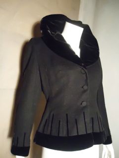 Vtg 40s Lilli Ann Annette Petite Black Velvet Dress Jacket Coat w REM 