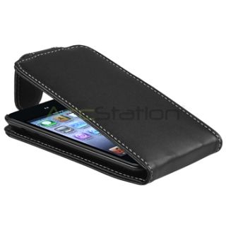Black Leather Case Skin Cover Accessory Screen Film for iPod Touch 4th 