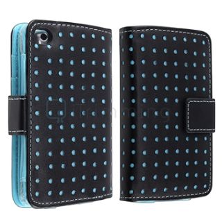 For iPod Touch 4 4th G Gen Black Blue Dot Leather Wallet Case Diamond 