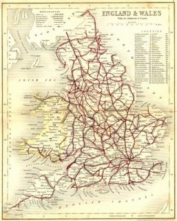 ENGLAND WALES Railroads canals Archer Dugdale, c1840 map