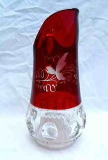 Tiffin US Kings Crown Red Ruby Flash Water Pitcher Etched Etch 