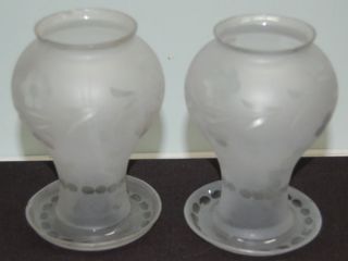 Vintage Pair of Frosted Argand Lamp Shades w 3 1 4 Fitter Each Is 7 1 