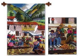 Andean Village Peru Wool Tapestry Folk Wall Decor Art