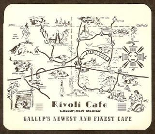   Route 66 Gallup New Mexico Comic Map Milage List Advertising