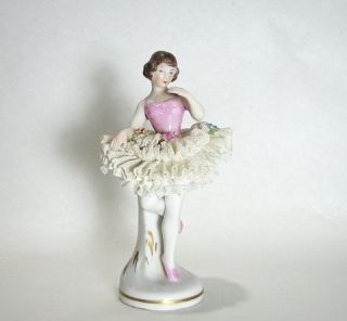 Antique Dresden Ballerina Lace Tutu Porcelain Figurine