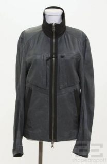 Armani Exchange Blue Leather Black Nylon Zip Front Jacket Size Medium 