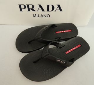 BN Prada Blk Leather Flip Flops Sandals Shoes UK6 7 8 9 EU40 41 42 43 
