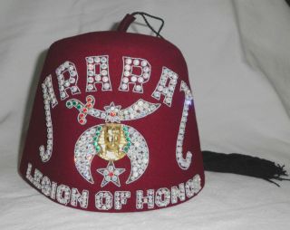 Vintage 6 7 8 Ararat Masonic Shriners Jeweled Fez Hat Legion of Honor 