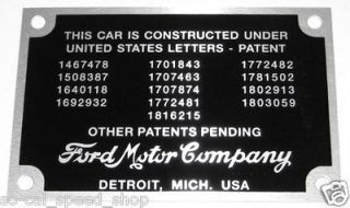 1932 34 FORD PATENT DATA PLATE RIVETS RAT HOT ROD TAG BODY ID VTG 
