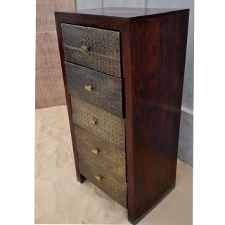 Handmade Solid Wood Brass Sheet 5 Storage Drawer Jewelry Armoire Chest 