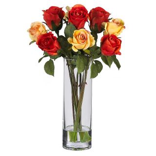 Silk Rose w Glass Vase Artificial Flower Arrangement
