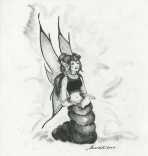   Elfin Butterfly Cocoon Original Charcoal Fantasy Art Drawing