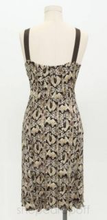 Elie Tahari Cream Brown Snake Print Silk Sleeveless Dress Size s P 