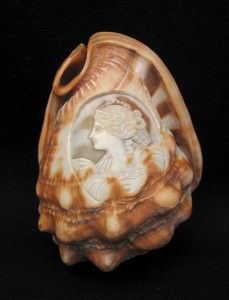   ANTIQUE HAND CARVED CONCH SHELL CAMEO GRECIAN MAIDEN MOON GODDESS #1