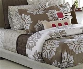 NEW Apt. 9 Tan Taupe Twin Comforter Set Asian Lotus Flower geometric 