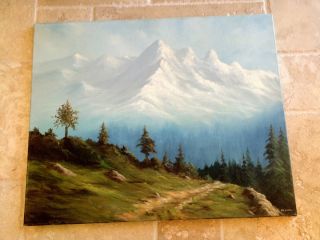 Vintage Original Mountainside Canvas Painting by Armin Heying