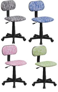 New Zebra Print Desk Task Dorm Room Armless Chairs Black Blue Green or 