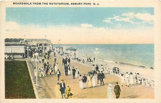 NJ Asbury Park Boardwalk from Natatorium Beach mailed 1923 R53563 