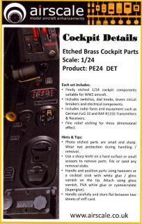 Airscale Decals 1/24 COCKPIT DETAILS Etched Brass Cockpit Parts