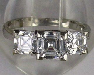 r00020 14k solid gold 2ct cz asscher 3 stone ring