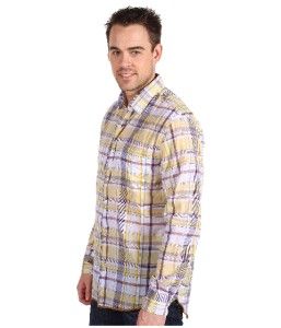 New with Tag   $195.00 ARNOLD ZIMBERG Yellow/Brown Cotton Plaid Shirt 