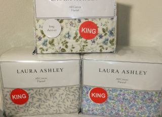Laura Ashley King All Cotton Flannel Sheet Set Lucie Caityln Blue 