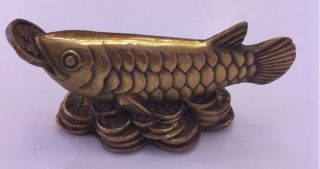 Feng Shui Brass Arowana Fish Statue Figurine Wealth